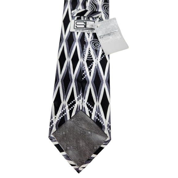 Stevenland NWT Black Silver Geometric 100% Silk Tie Men's OS - Picture 3 of 5